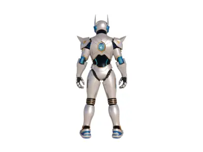 Aqua Silver Cyber Mecha Warrior Low-poly 3D model