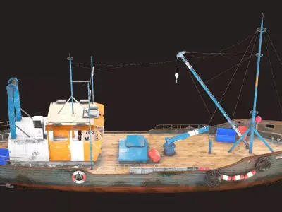 Old Fishing Boat Low Poly 3D Model Low-poly 3D model
