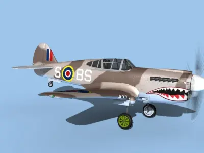 Curtiss P-40F Tomahawk V04 RAF 3D model