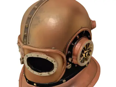 Steampunk Helmet Brass Copper Leather 3D model