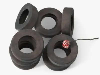 Abandoned Tire Stack With Travelers Bindle 3D model