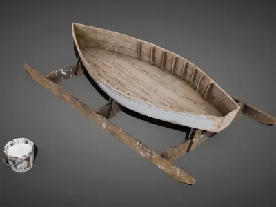 Medieval boatmaker props Low-poly 3D model