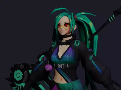 Kimutsa female character with long hair and eyes Low-poly 3D model