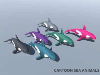 Shark dolphin and other sea animals Low-poly 3D model