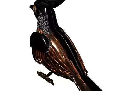 Intricate Metal Bird Sculpture Low-poly 3D model