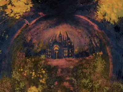 360 VR Panoramic Spooky Castle equirectangular handpainted Low-poly 3D model