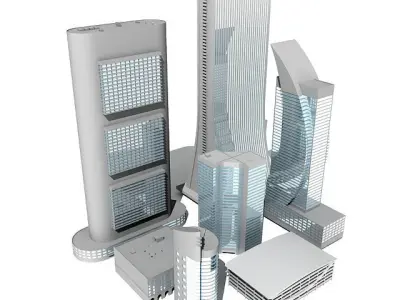 Set of detailed 7 Buildings 3D model