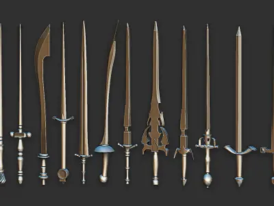 30 Highpoly and Lowpoly Sword Base Mesh Pack Low-poly 3D model