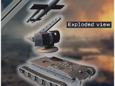 E-100 mit Raketenwerfer V-1 Rakete rear version Entwicklung rock 3D print model