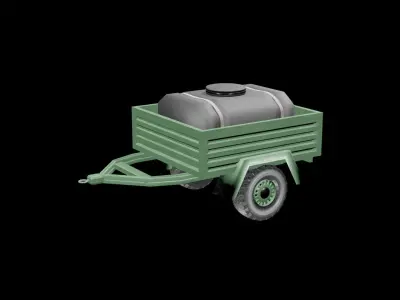 Military Water Bowser on Trailer Low-poly 3D model
