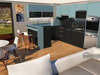 modern kitchen design with island Free low-poly 3D model
