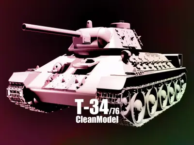 T-34-76 - Soviet Medium Tank - Type 1942 - Clean model Low-poly 3D model