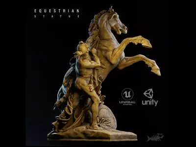 PBR Equestrian Statue Low-poly 3D model