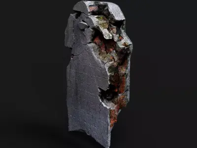 damaged plaster wall bricks part PBR photogrammetry Low-poly 3D model