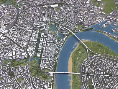 Dusseldorf - 3D City Model Low-poly 3D model