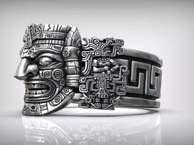 Aztec Warrior Ornamental Mask Pattern Band 3D print model