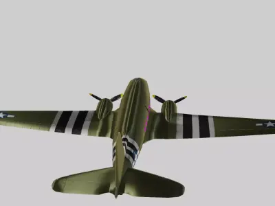 WWII Douglas C-47 Skytrain Military Transport Aircraft 3D model