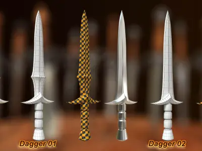 40 Medieval Daggers Vol 1 Basemesh Game ready and Archviz Assets Low-poly 3D model