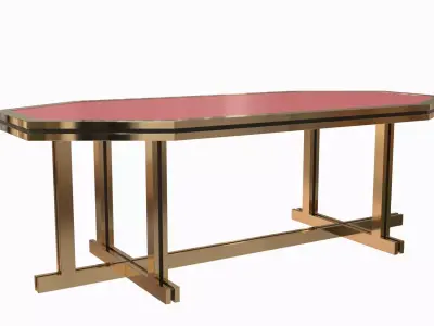 Unique Red Lacquer and Brass Dining Table 1970s 3D model