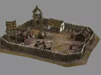 Medieval Top-Down Barbarian Camp Low Poly 3D Model Low-poly 3D model