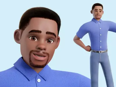 Cartoon Man Black Rigged and Posed Free 3D model