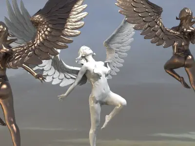 Crescent Winged Angel Statue 2  3D model