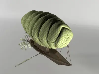 Skyship hot air balloon with boat Low-poly 3D model