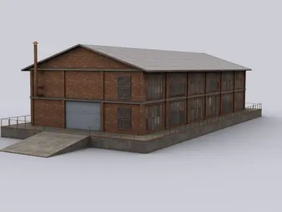 Brick hangar Low-poly 3D model