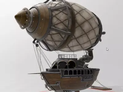 Steampunk ship Low-poly 3D model