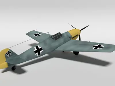 Low Poly Cartoon Messerschmitt Bf 109E-3 Emil WW2 Airplane Low-poly 3D model