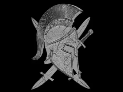 Spartan Helmet with Crossed Swords Sculpture 3D print model