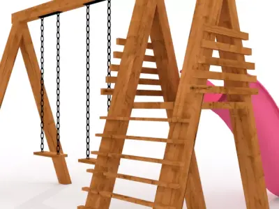 Slide wooden swing set Free 3D model