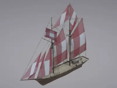 Schooner Boat Low-poly 3D model