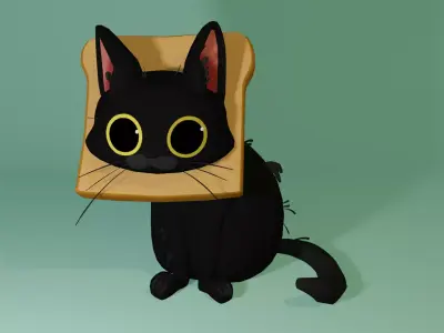 Low Poly Toast Cat Meme Low-poly 3D model