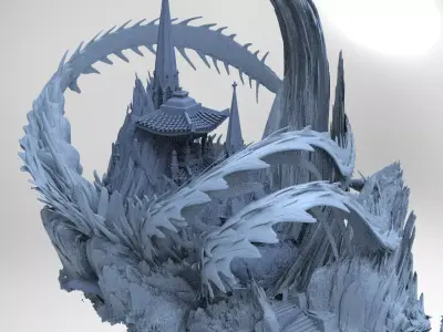 Japanese Genma temple mountains 3D model