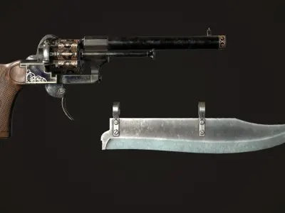 Gunblade Revolver Dark Low-poly 3D model