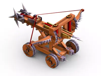 Handpaint Cartoon Medieval Ballista Siege Weapon Low-poly 3D model