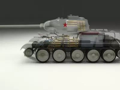T-34 85 Interior Engine Bay Full Winter Camo 3D model