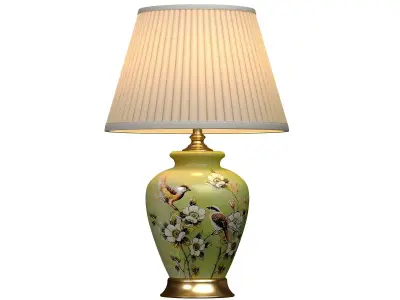 Birds Green Hand-Painted Chinoiserie Nightstand table Lamp 3D model