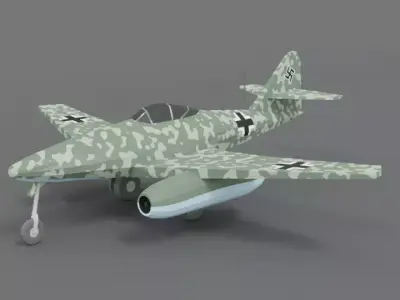 Low Poly Cartoon Messerschmitt Me 262 WWII Airplane Low-poly 3D model
