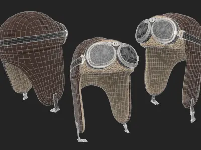 Aviator Hat with Goggles Pack Low-poly 3D model