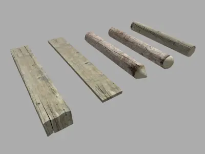 5 low poly wood pieces pack Low-poly 3D model