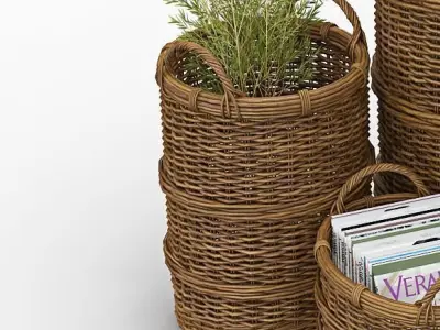 basket wicker baskets with pillows and towels 3D model