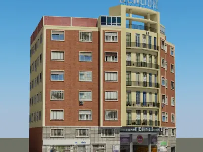 Building hotel with windows and balconies Low-poly 3D model