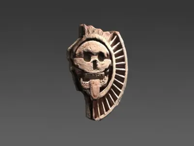 Aztec stone disk with skull Low-poly 3D model
