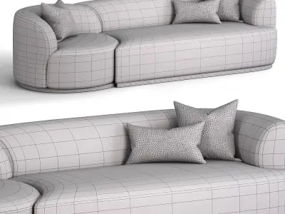 Fickle Cream Boucle 2 Piece Modular Sofa 3D model