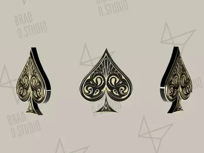 Playing Cards Symbols Pro Vector Spade Black and Golden 3D model
