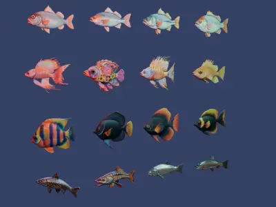 Tropical Freshwater Fish Pack Low-poly 3D model
