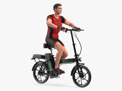 Black Colorway Electric Bike with Cyclist 3D model