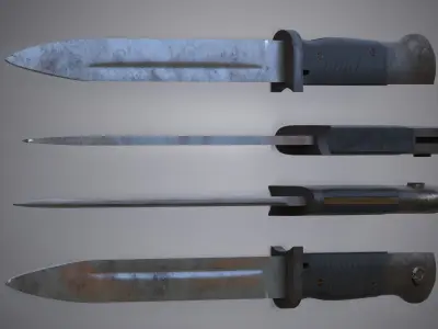 A rusty second War German Mauser K98 Bayonet Low-poly 3D model